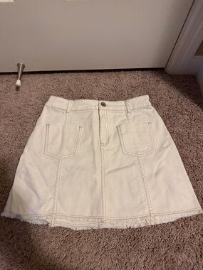 Mayoral Cream A-Line Denim Mini Skirt with Front Pockets